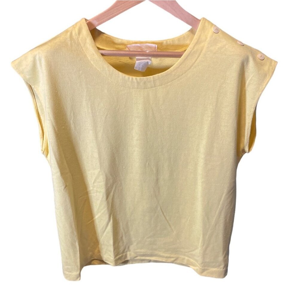 Apple Corps Yellow Sleeveless Button Shoulder Round Neck Top SZ Medium